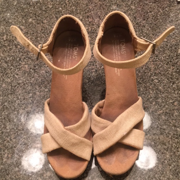 Toms Shoes - TOMS Sienna wedges tan or beige 7.5